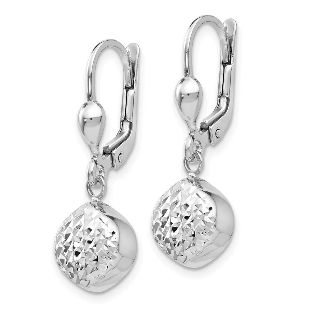 14 Karat White Gold Diamond-cut Dangle Leverback Earrings F69972