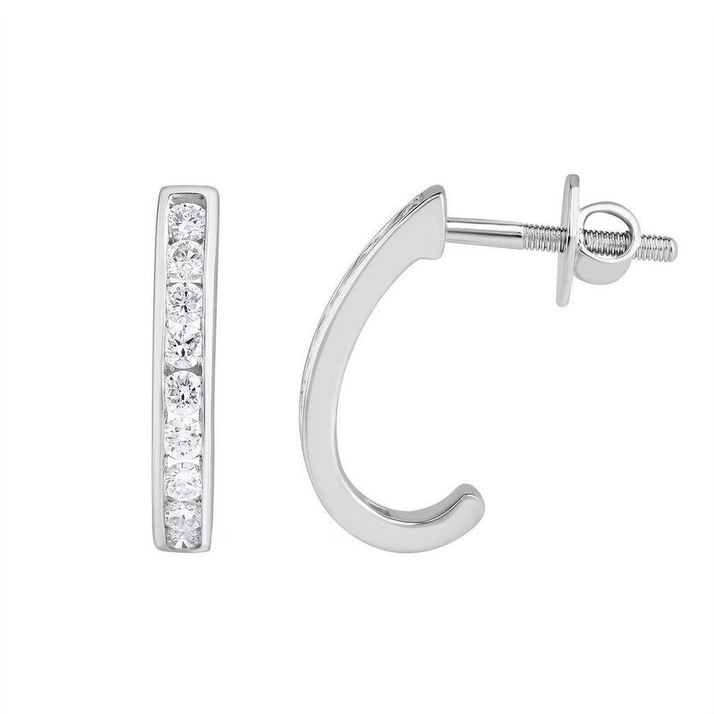 14KT Solid White Gold J Hoop Push Earrings C810358