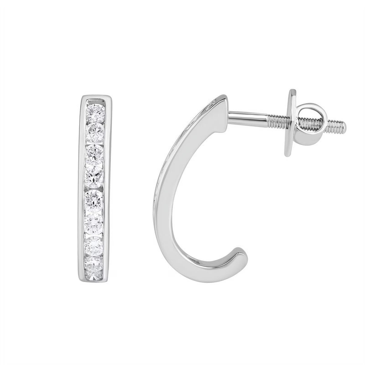 14KT Solid White Gold J Hoop Push Earrings C810358