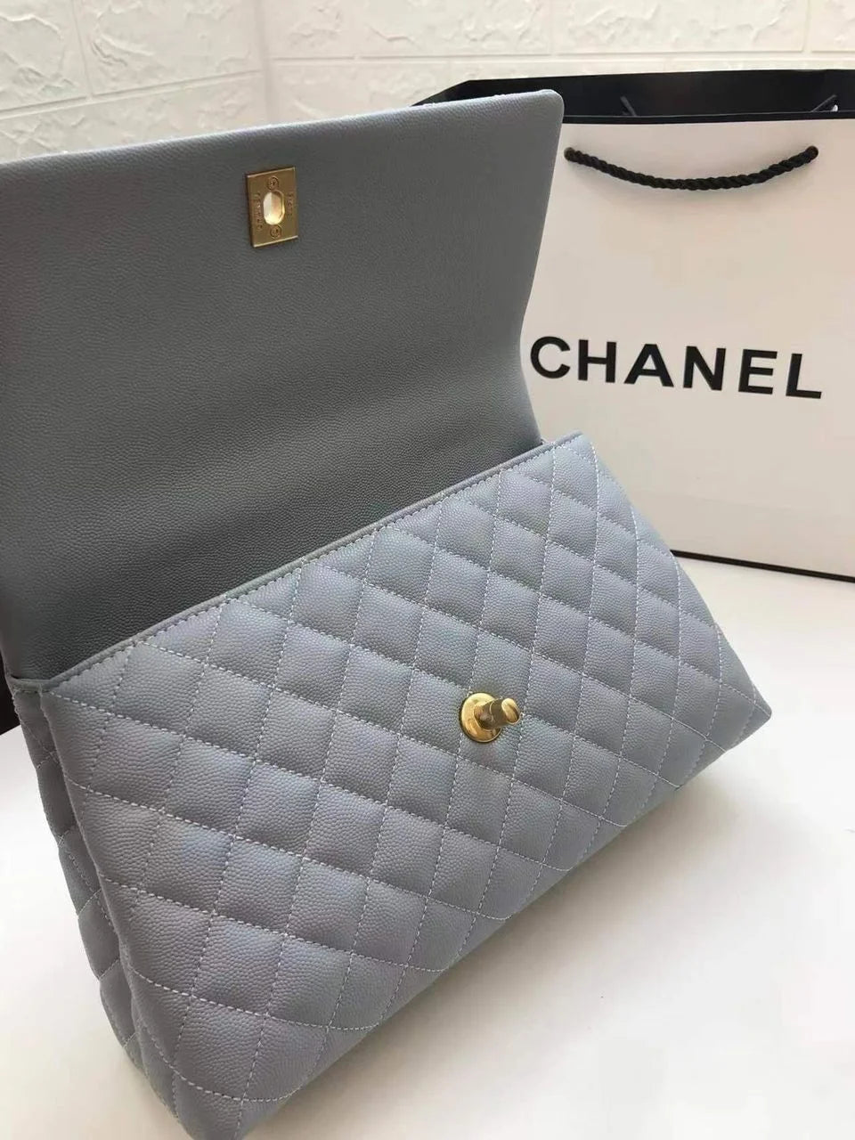 Light Grey Flap Bag With Top Handle X586429