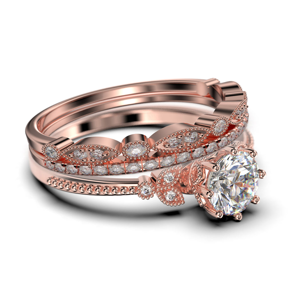 2.25 Carat Round Cut Diamond Moissanite Floral Engagement Ring In 925 Sterling Silver With 18K Rose Gold Plating O2621