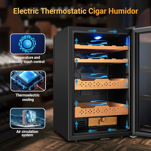 70L 400 Counts Thermostatic Cooling Humidor Cabinet with Cedar Wood Shelves I956