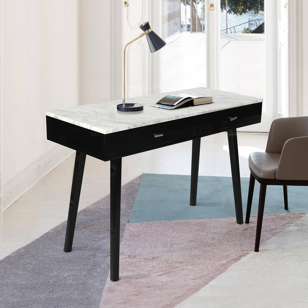 Rectangular Italian Carrara White Marble Writing Desk with Black Legs Z501