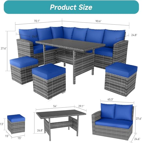 7 Piece Outdoor Patio Furniture Set with Plastic Wooden Table Q34327
