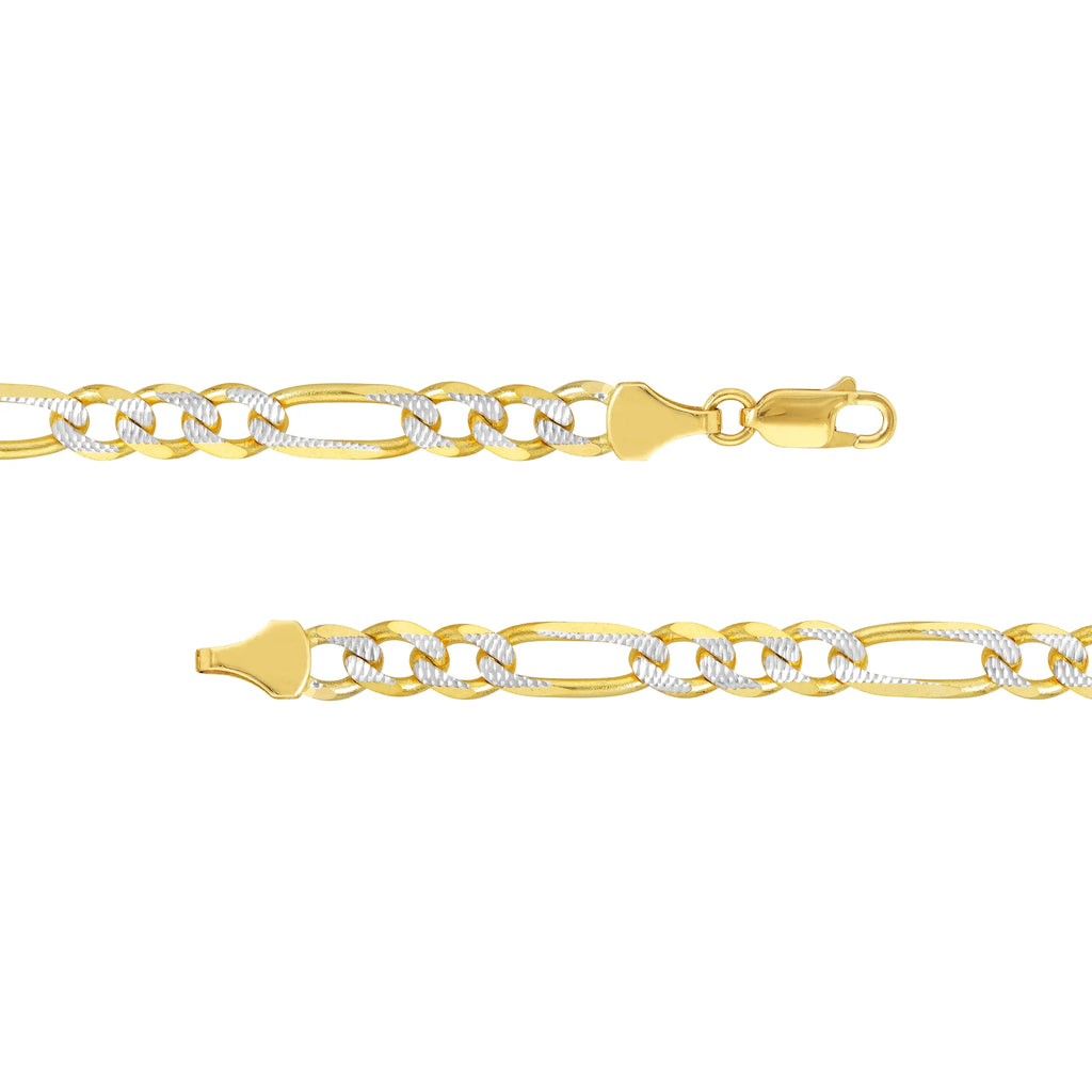 14K Two-Tone Gold 22" Pave Figaro Chain Necklace H6775