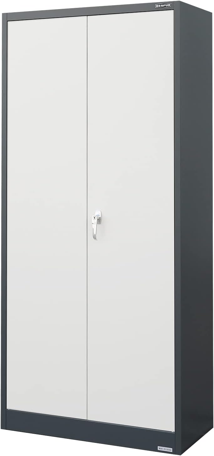 Black Steel Locking Storage Cabinet with Adjustable Shelves and Doors X15858