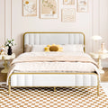 Gold Queen Size Velvet Fabric Headboard Metal Platform Bed L861540