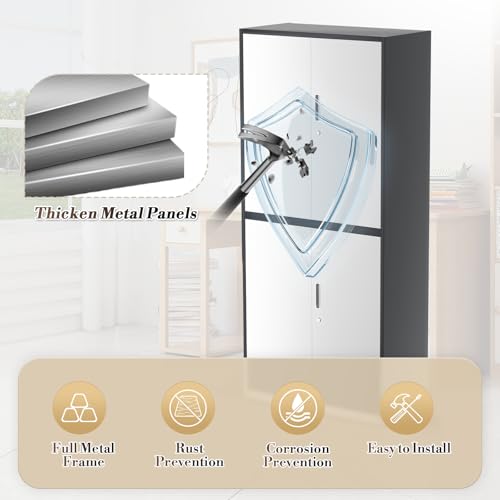 Metal Storage Cabinet with 4 Lock Doors and 4 Adjustable Shelves, 74" Tall Rolling Cabinet M1827