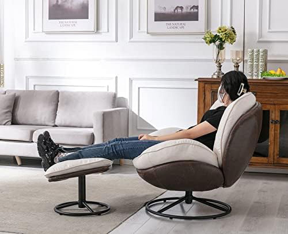 White Linen Swivel Arm Chair with Ottoman F243147