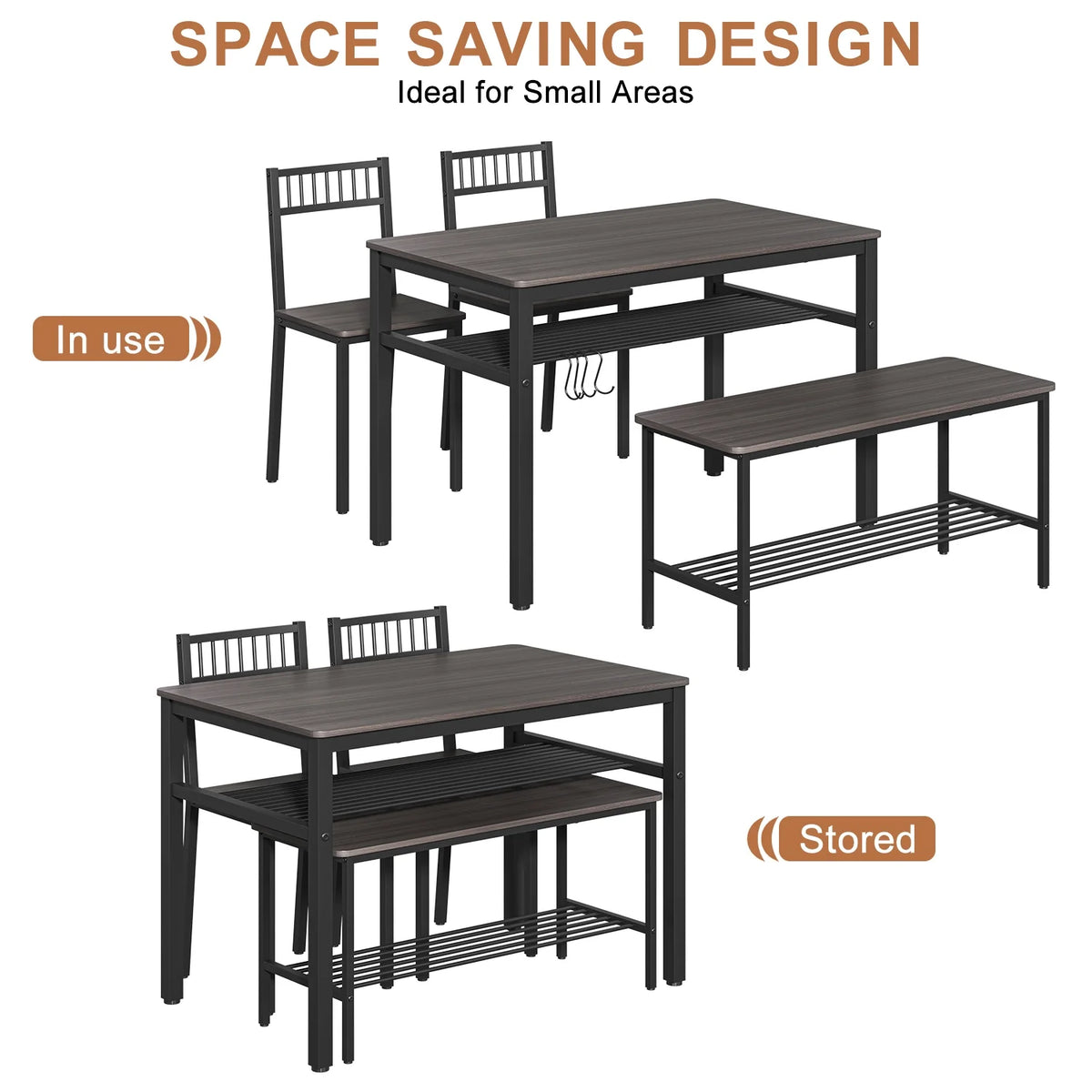 Kitchen Table and 2 Chairs with Bench Brown E559