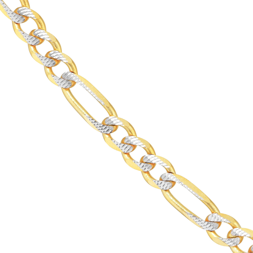 14K Two-Tone Gold 22" Pave Figaro Chain Necklace H6775