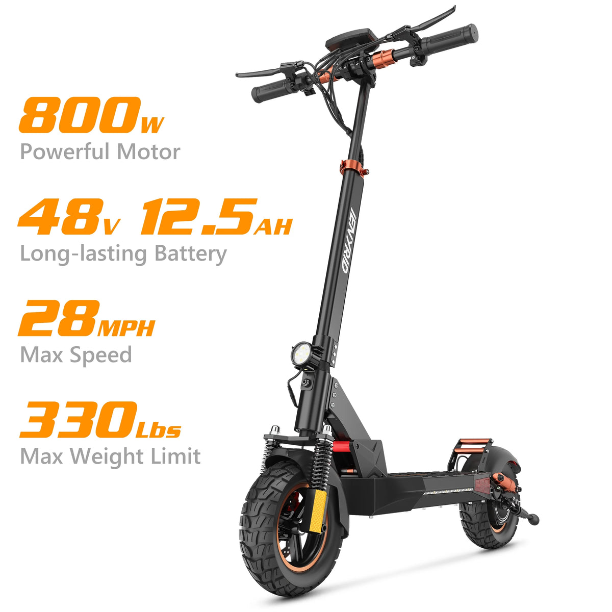 800W Electric Scooter with Removable Seat, 10" Off-road Pneumatic Tires, 330lbs Weight Limit Black Q465944