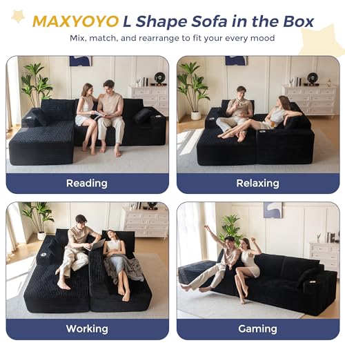 110" Modular Sectional Couch with L-Shape Chaise Black E8863