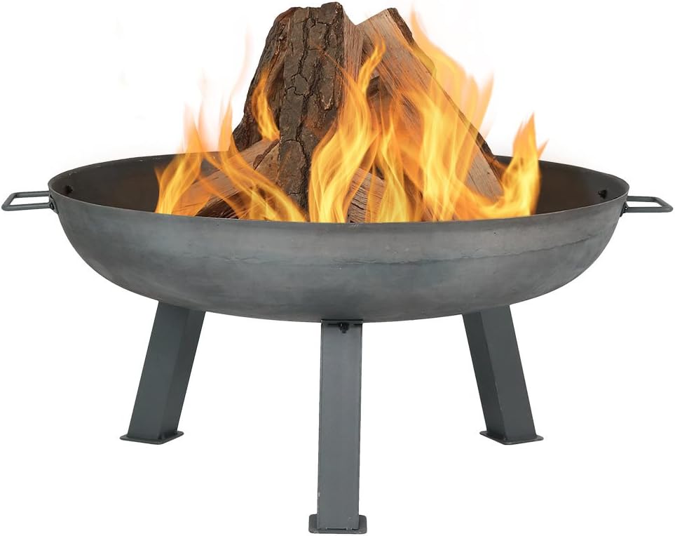 Rustic Cast Iron Fire Pit Bowl with Handles, 30-Inch Diameter H684226