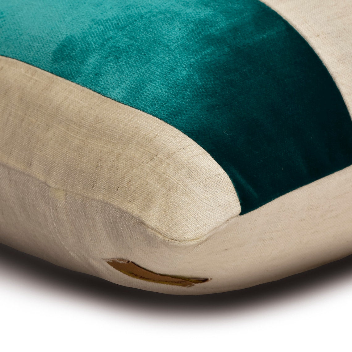 Teal Velvet & Linen Patchwork Oblong Lumbar Pillow Cover L2006
