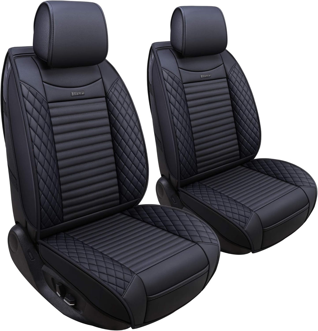5 Car Seat Covers Full Set Waterproof Leather Universal Black S19664