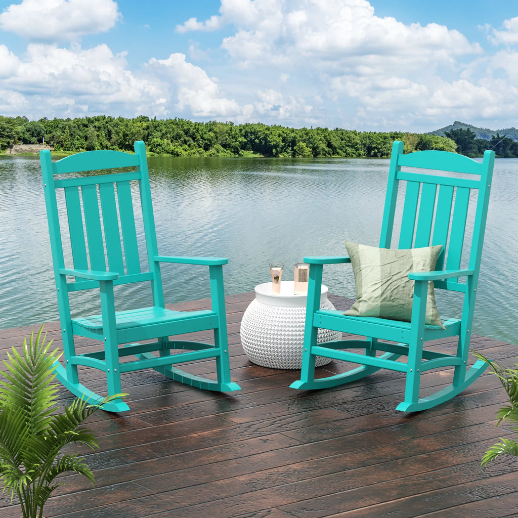 Plastic Outdoor Rocking Chairs Set of 2, Turquoise V347