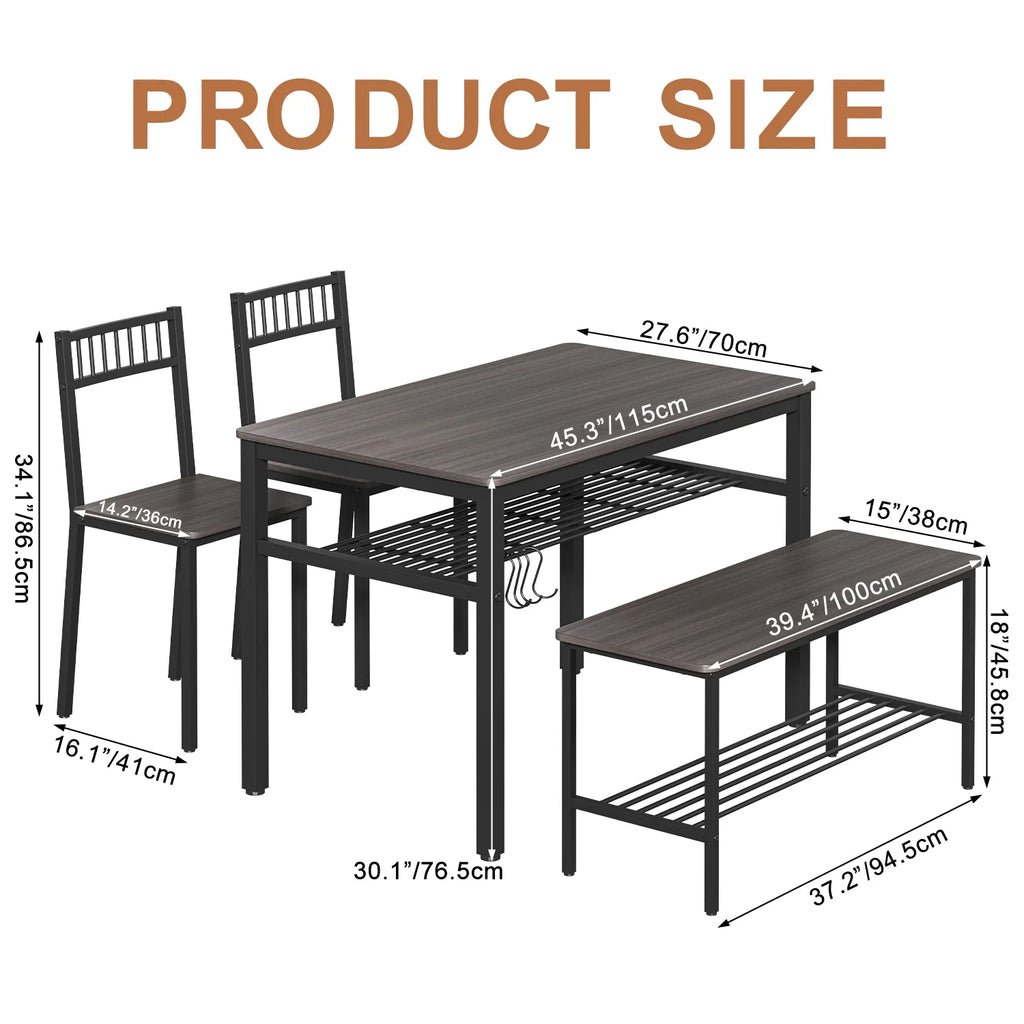 Kitchen Table and 2 Chairs with Bench Brown E559