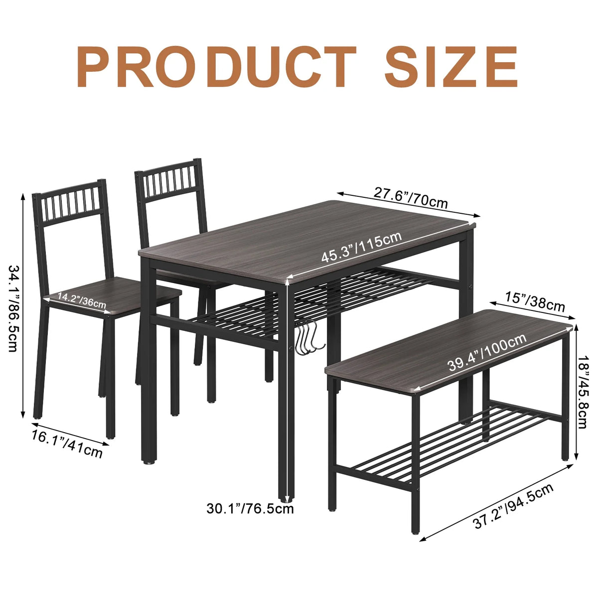Kitchen Table and 2 Chairs with Bench Brown E559