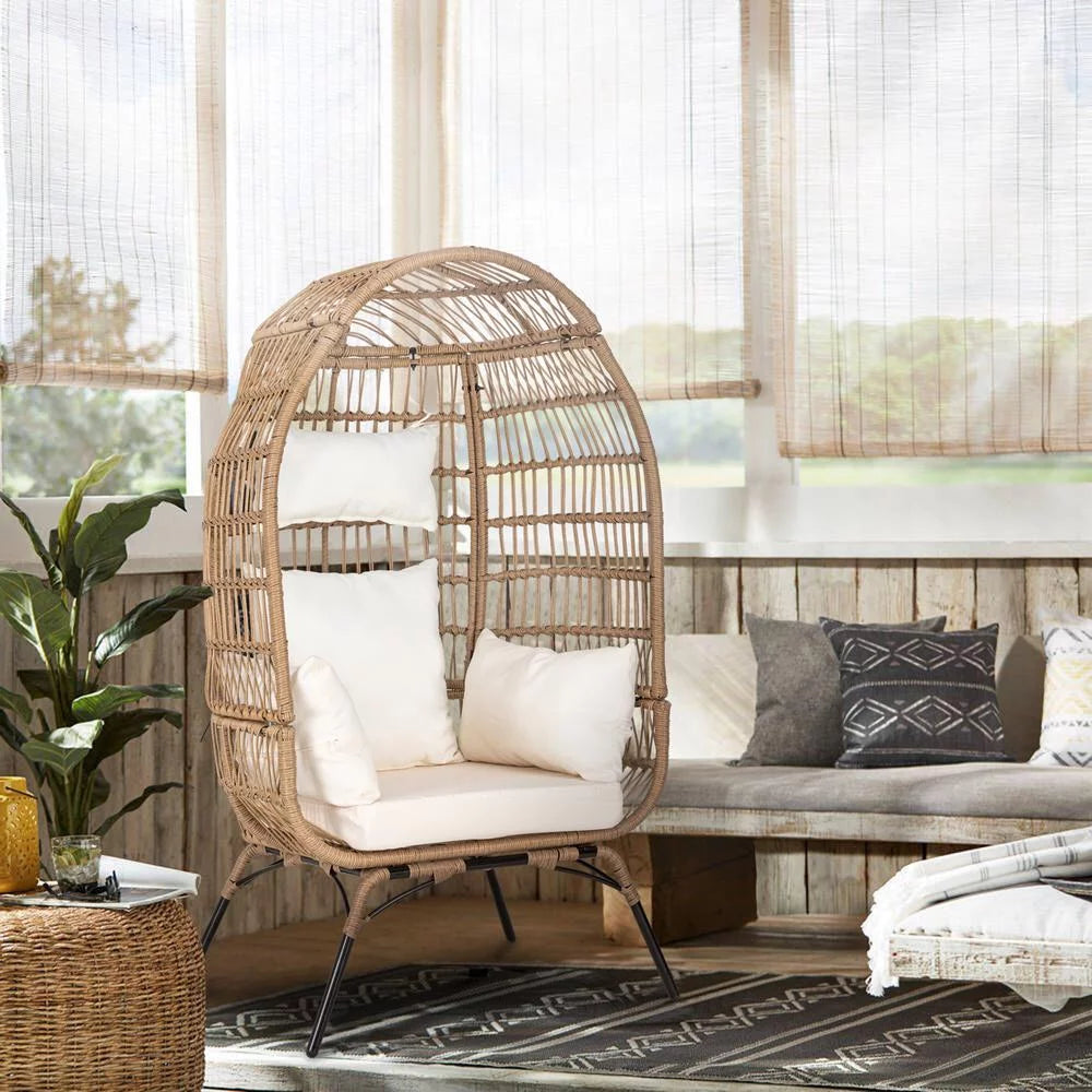 Navy Blue Rattan Wicker Oversize Patio Chair with Cushion E1954