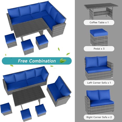 7 Piece Outdoor Patio Furniture Set with Plastic Wooden Table Q34327