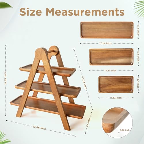 3 Tier Wooden Serving Tray Set of 2 Tongs F946191