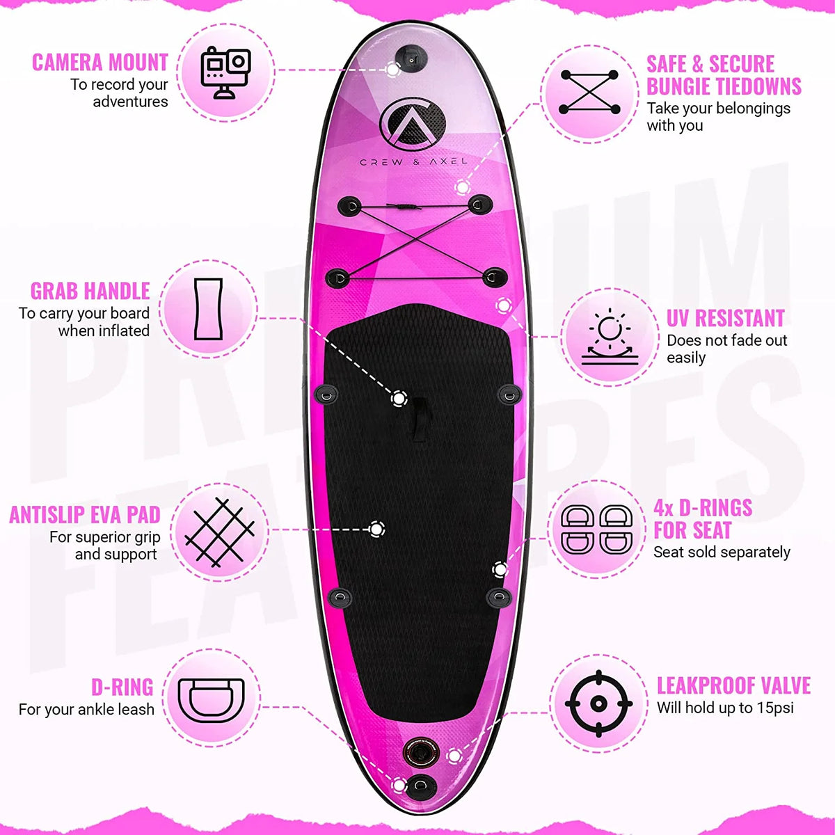 Inflatable Paddle Board SUP Kit with Paddle Pump Bag Pink W17346