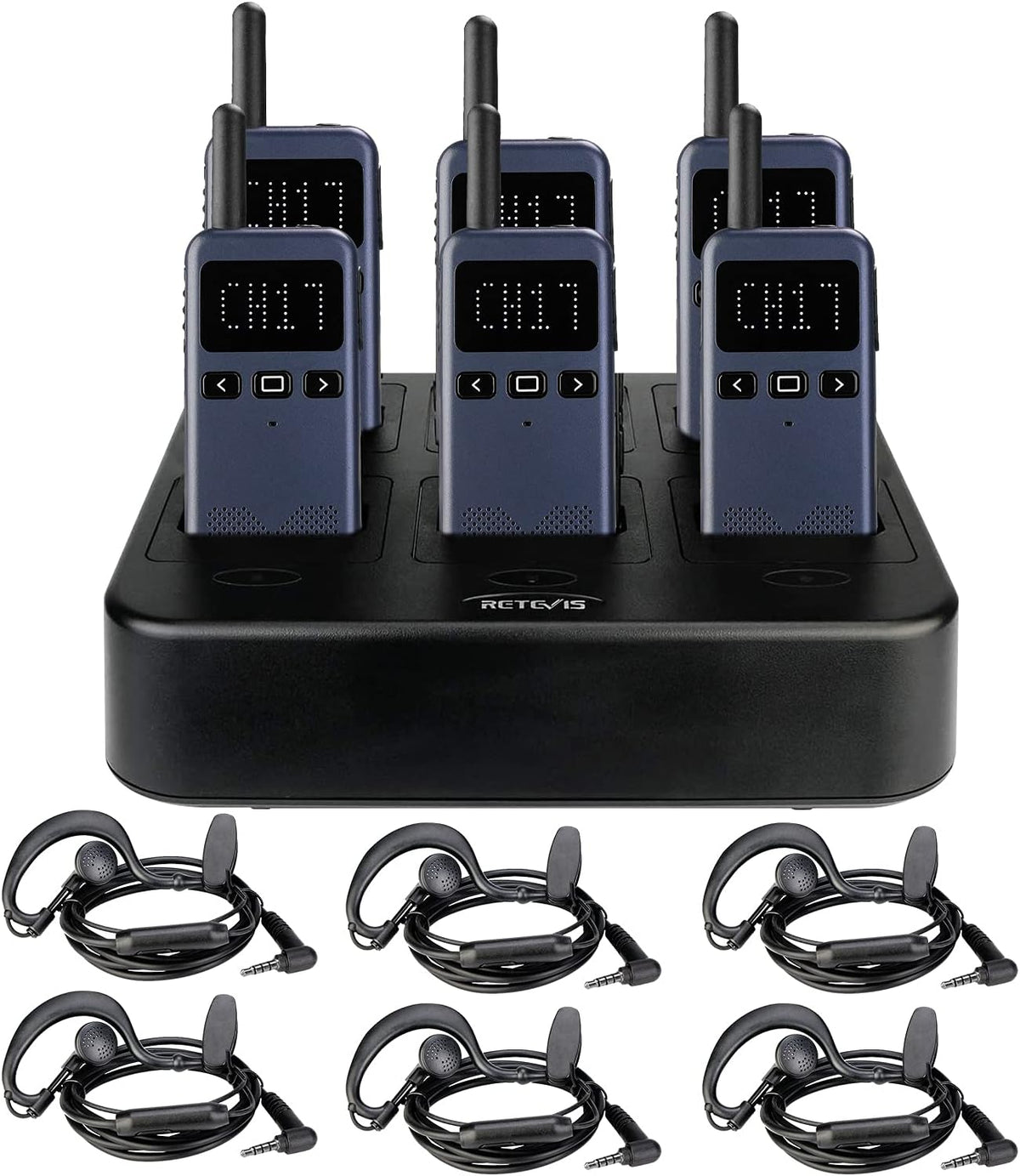 GMRS 2 Way Radio with Earpiece, 6 Pack, 2000mAh Battery V95153