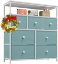 7 Drawer Fabric Dresser with Wooden Top and Metal Frame H519