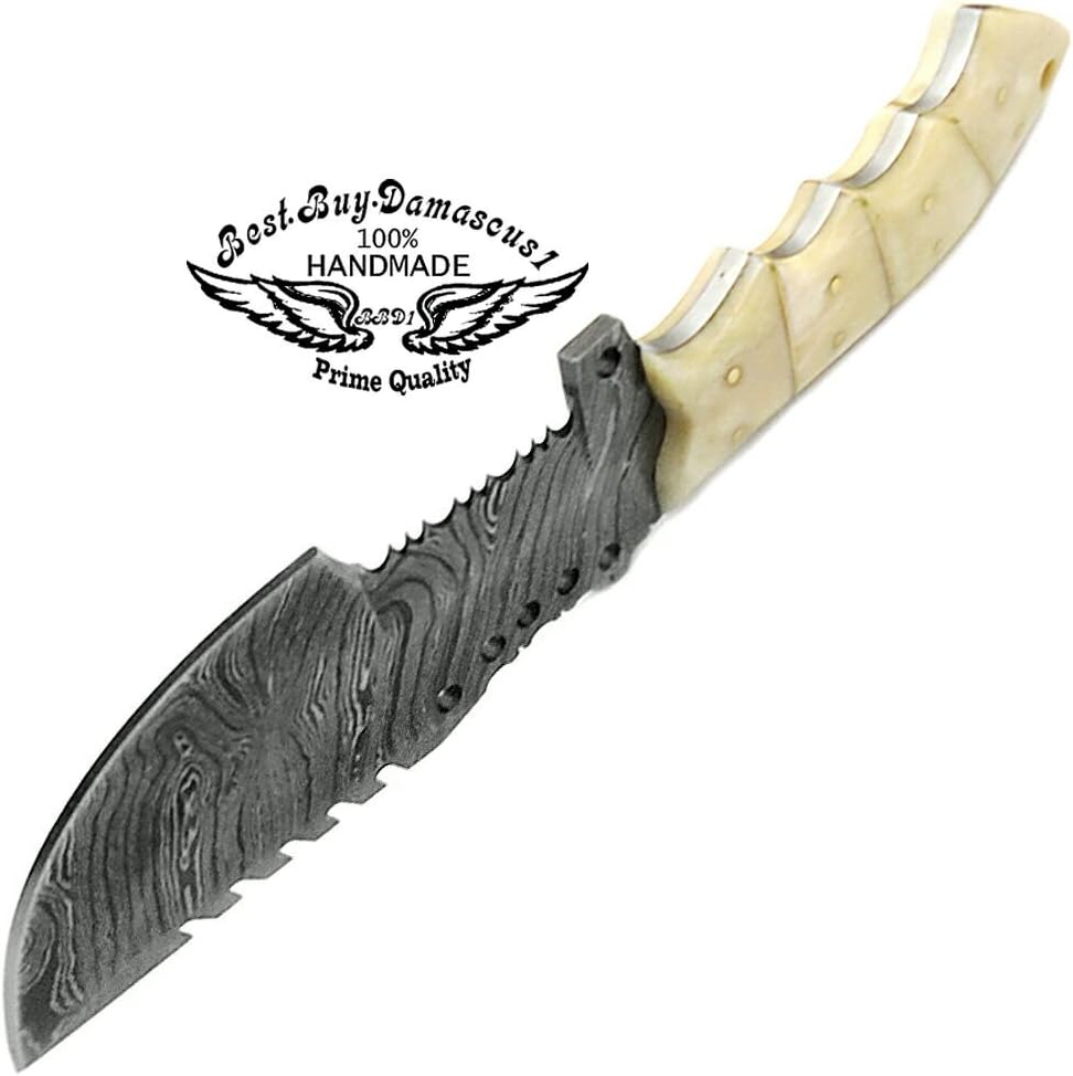 Camel Bone 9.5'' Fixed Blade Damascus Steel Hunting Knife G191