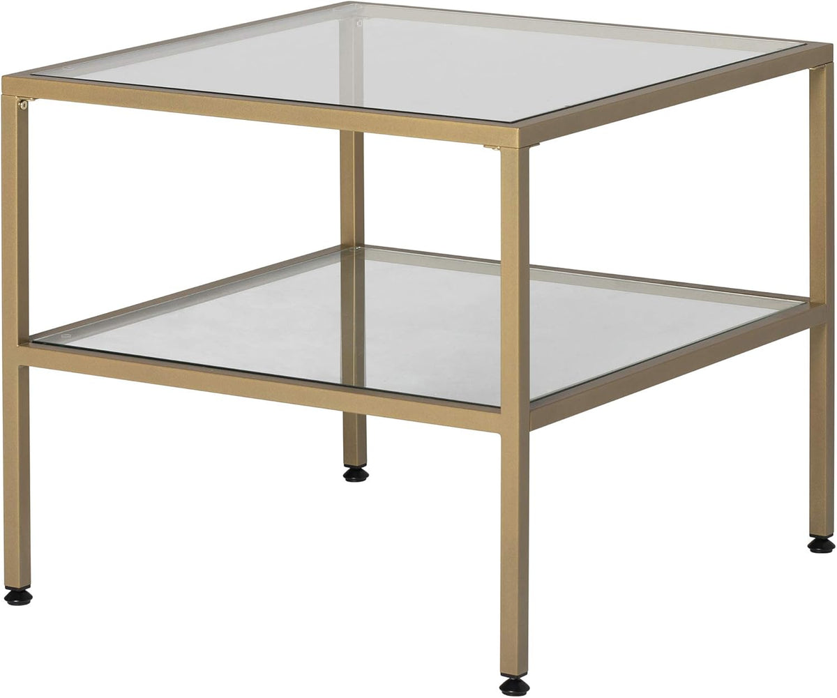Pewter End Table with Clear Glass Z4944