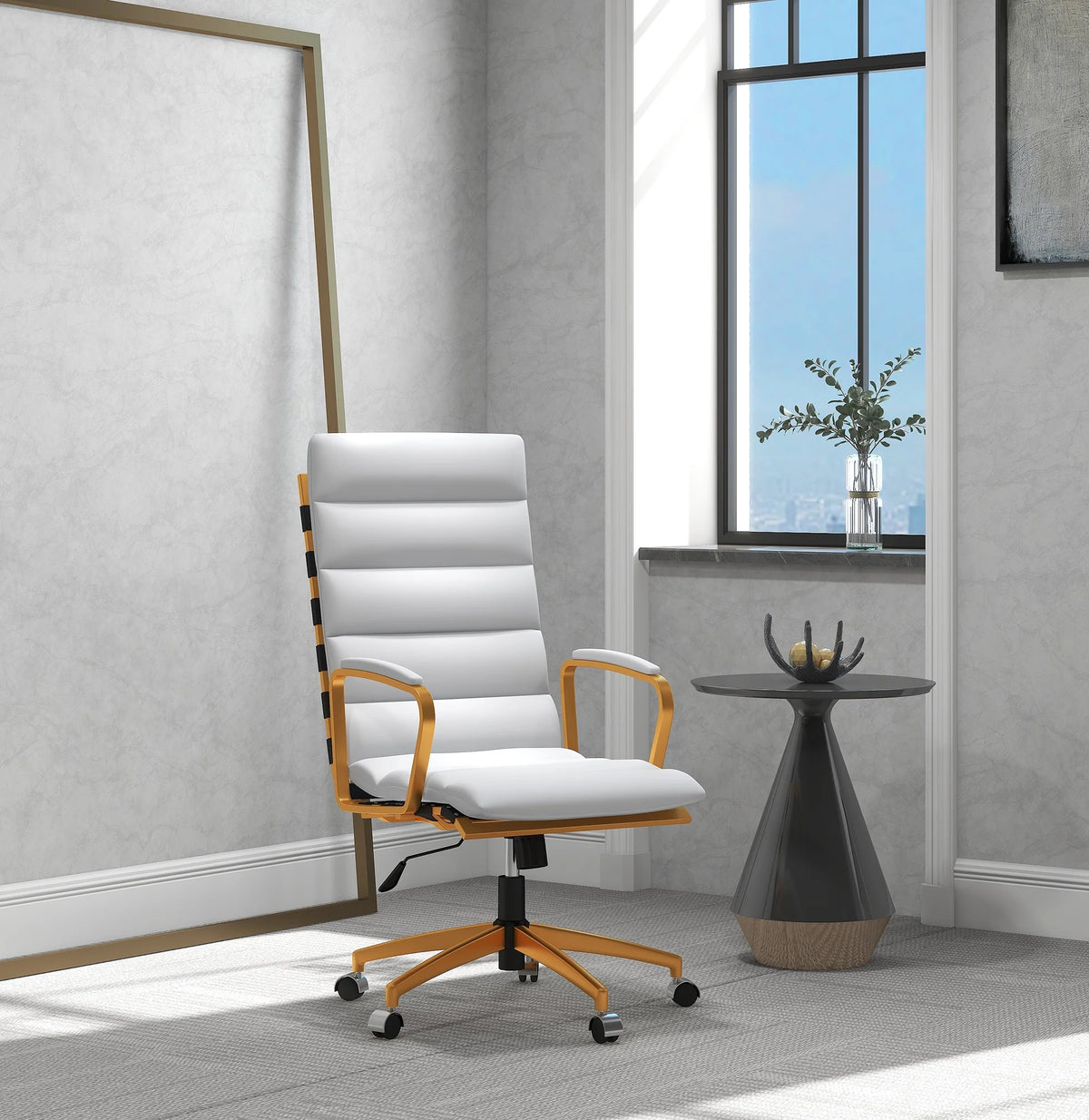 High Back Executive Office Chair with Armrest Adjustable Swivel Chair in Vegan Leather Z139218