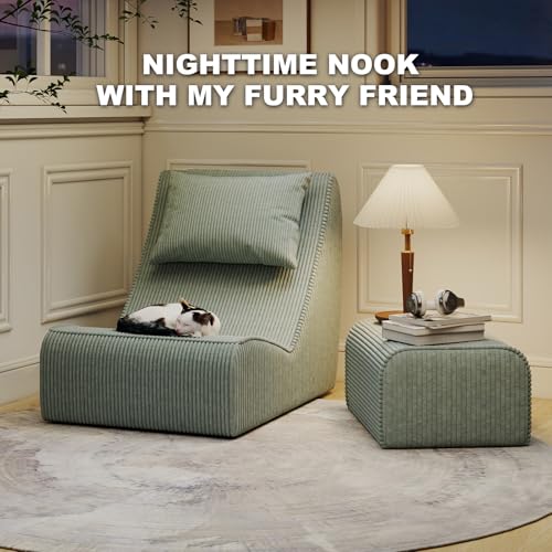 Corduroy Bean Bag Chair with Neck Pillow and Ottoman P4845