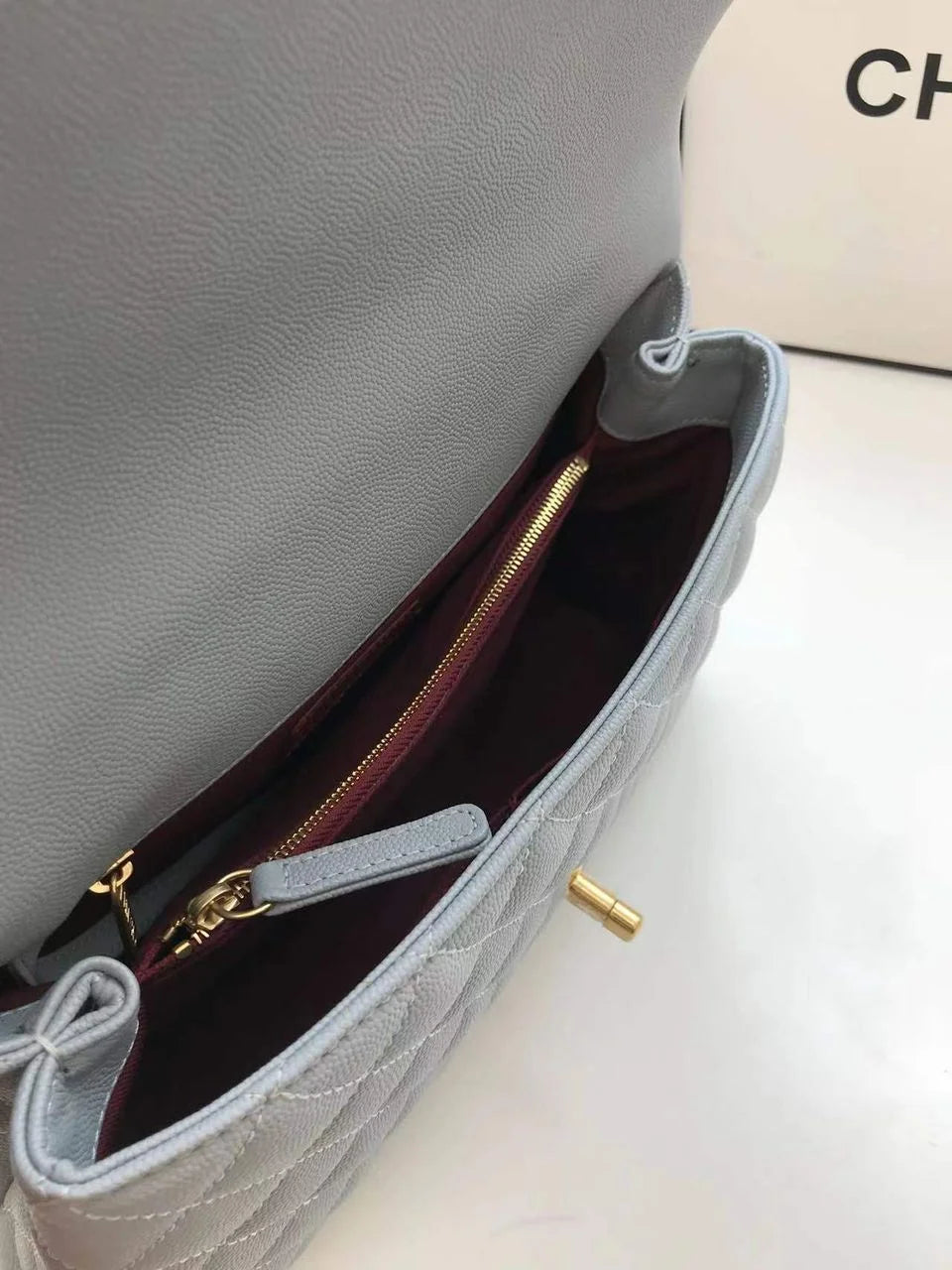 Light Grey Flap Bag With Top Handle X586429