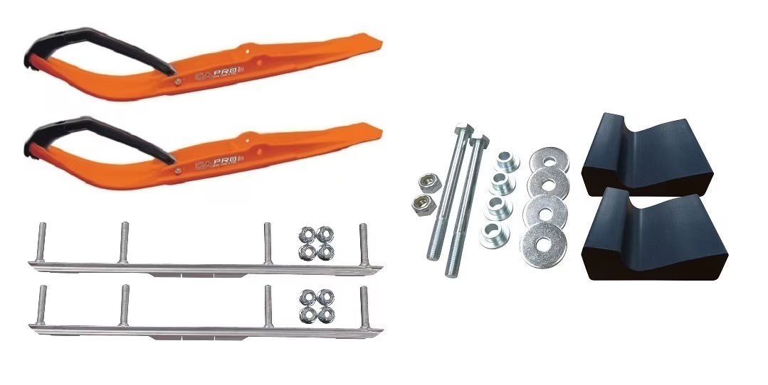 Orange Razor Snowmobile Skis with 4.5" Shaper Bars Complete Kit X8599