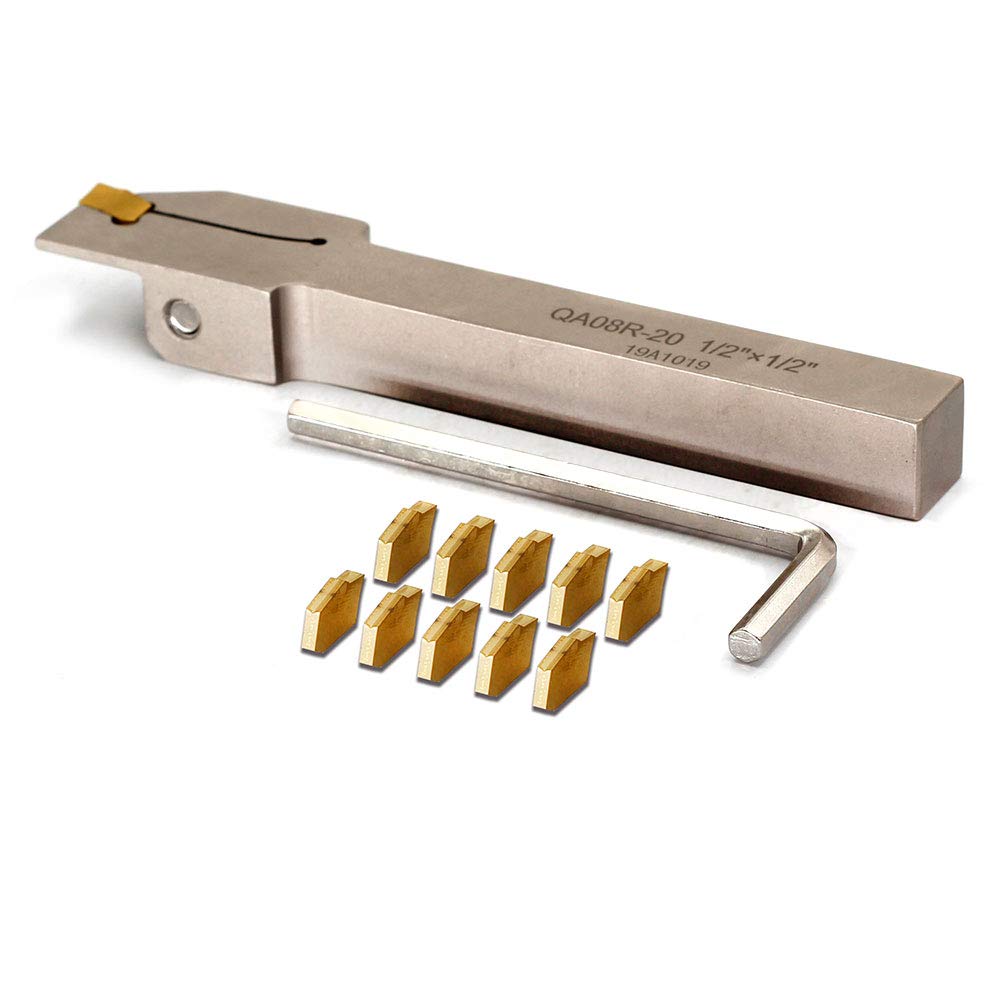 1/2 Indexable Lathe Grooving Parting Holder with 10 Pieces GTN-2 Heavy Duty Nickel Plated Right-Hand Cut Off Tool Carbide Inserts S2901