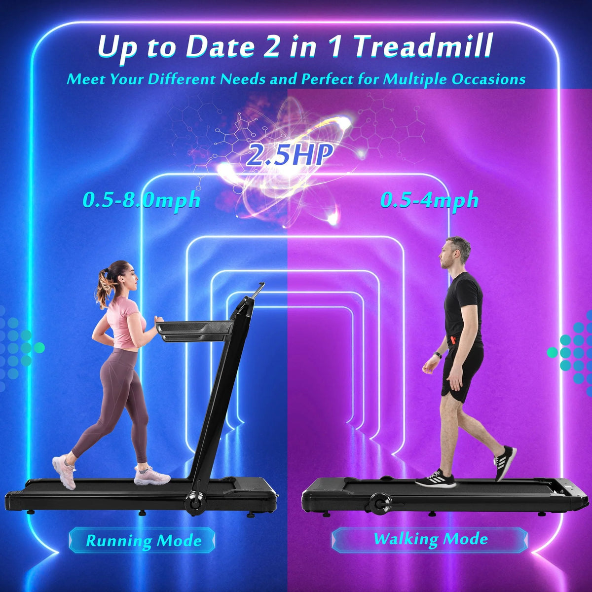 2 in1 Folding Treadmill 300 lb Capacity 8 mph Black F147