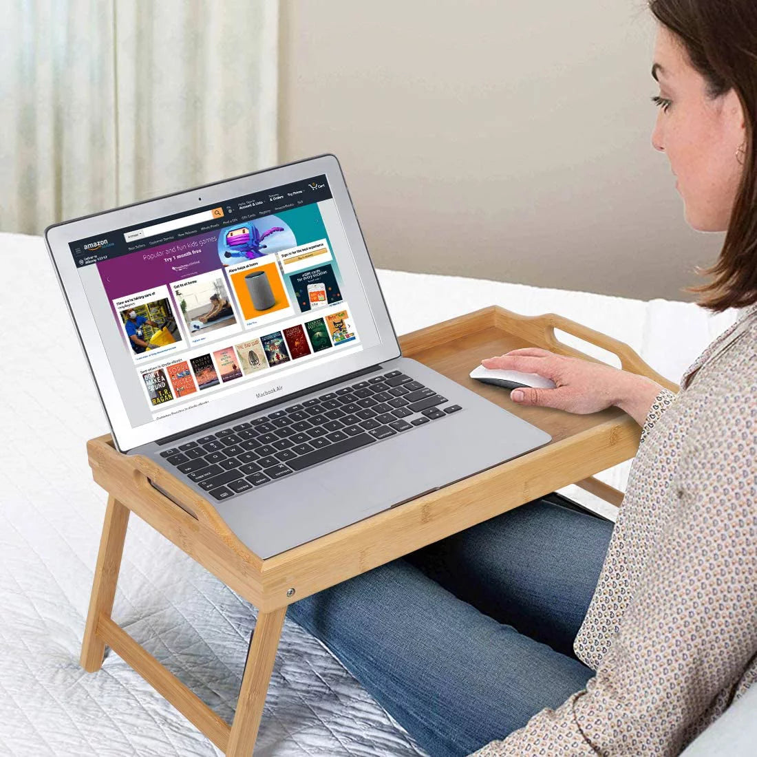 Folding Bed Tray Table with Handles Bamboo Z899