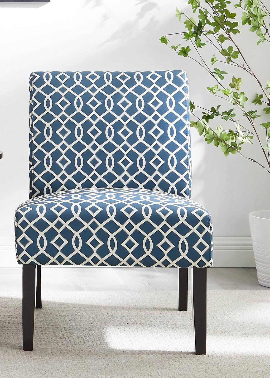 3pc Blue Fabric Upholstered Side Table and 2 Chairs A52363