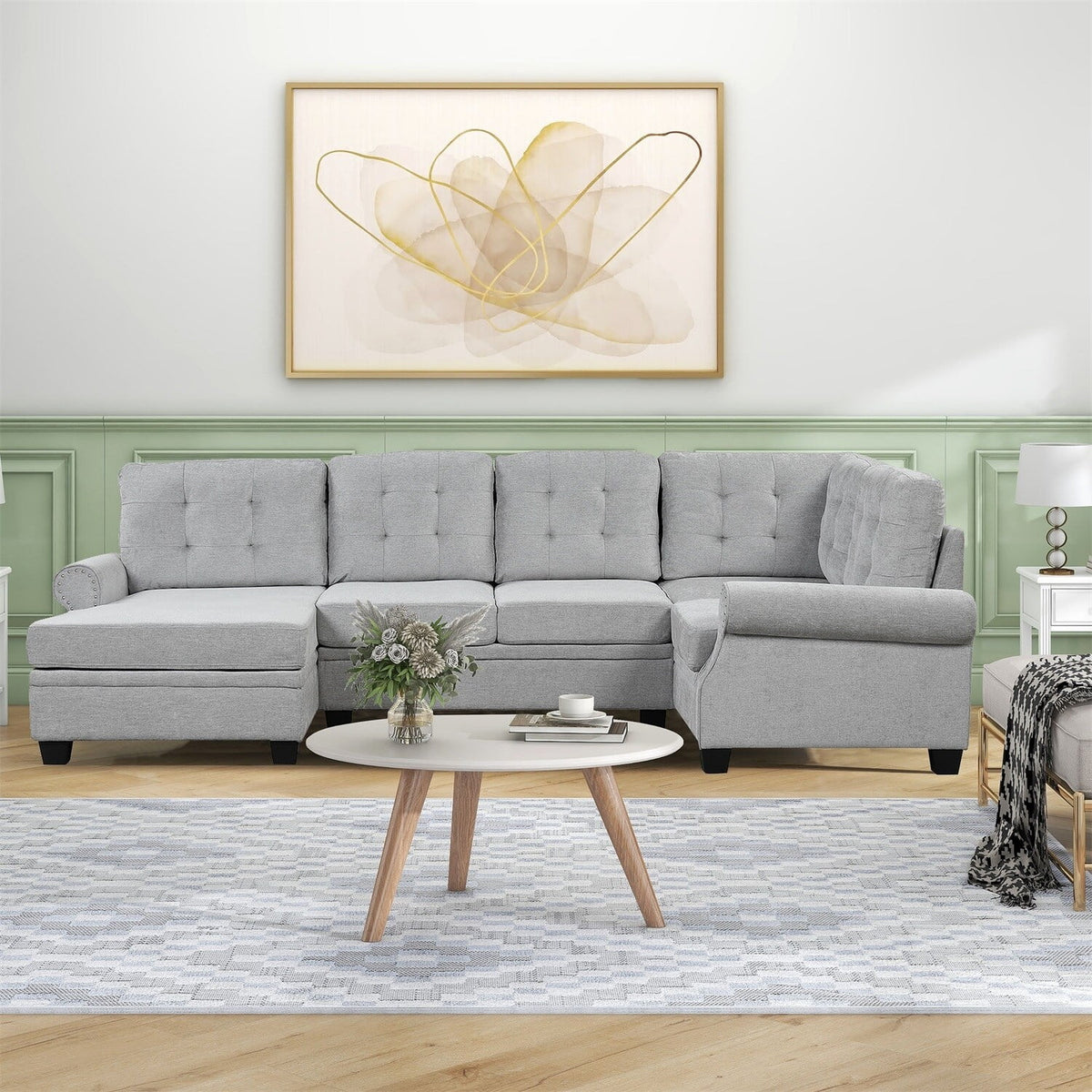 120" U-Shaped Corner Sectional Sofa Grey F26818