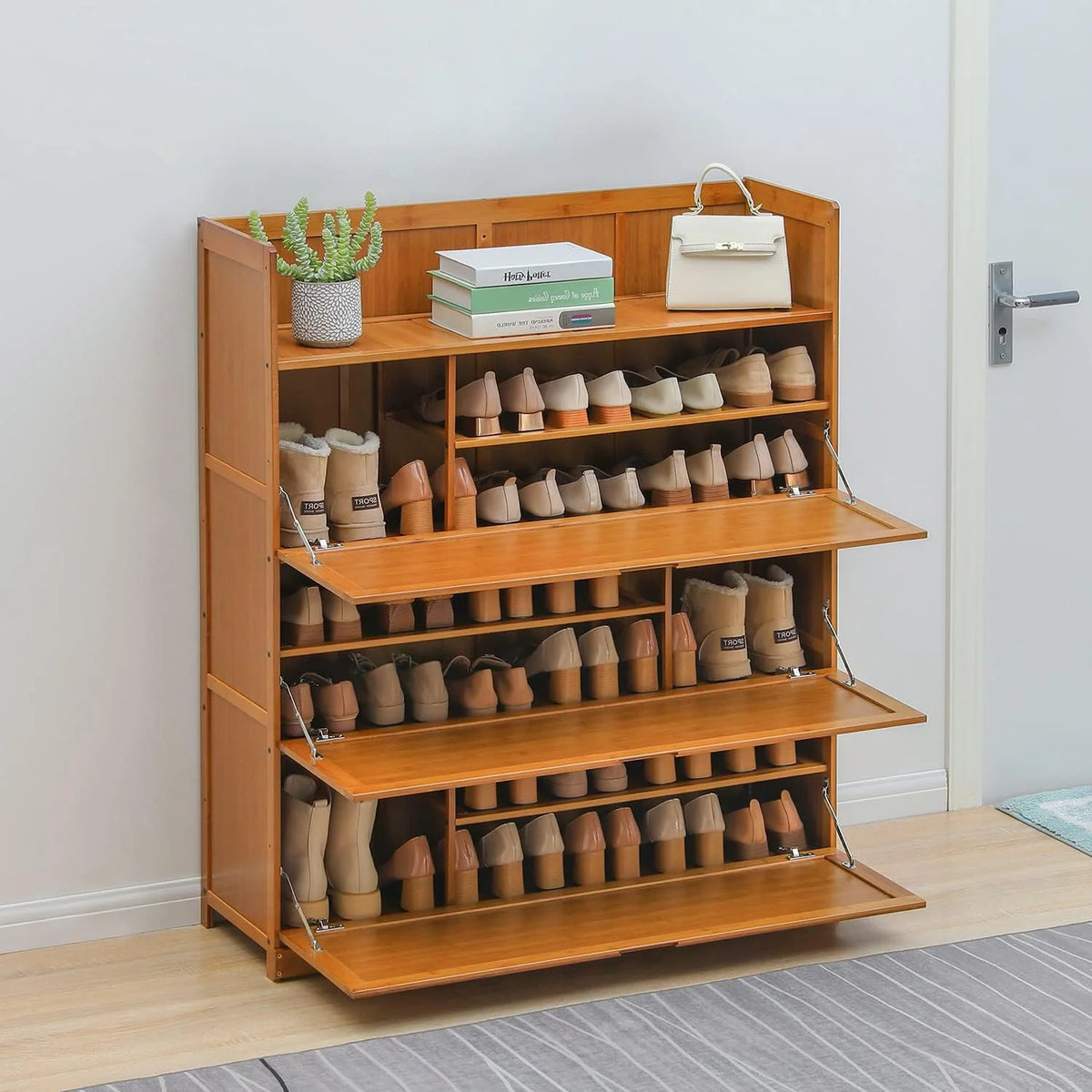 Brown 7 Tier Bamboo Shoe Storage Organizer Q284
