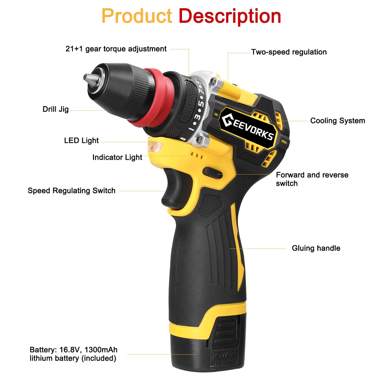 16.8V 2in1 Lithium Electric Screwdriver 45Nm Torque V2316