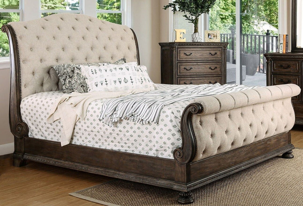 Queen Size 4pc Bed Dresser Mirror Nightstand Set E63432
