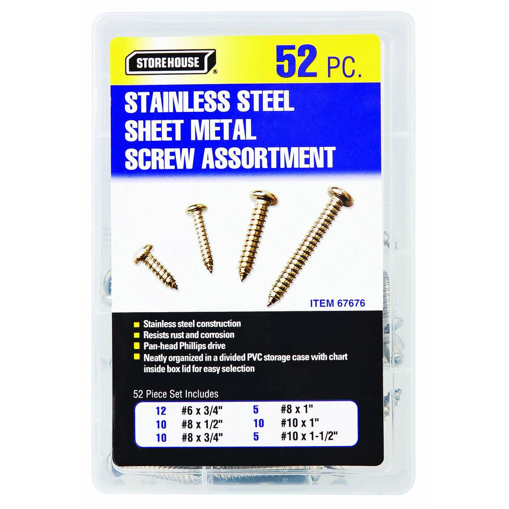 Stainless Steel Sheet Metal Screw Assortment, 52 Piece L4939