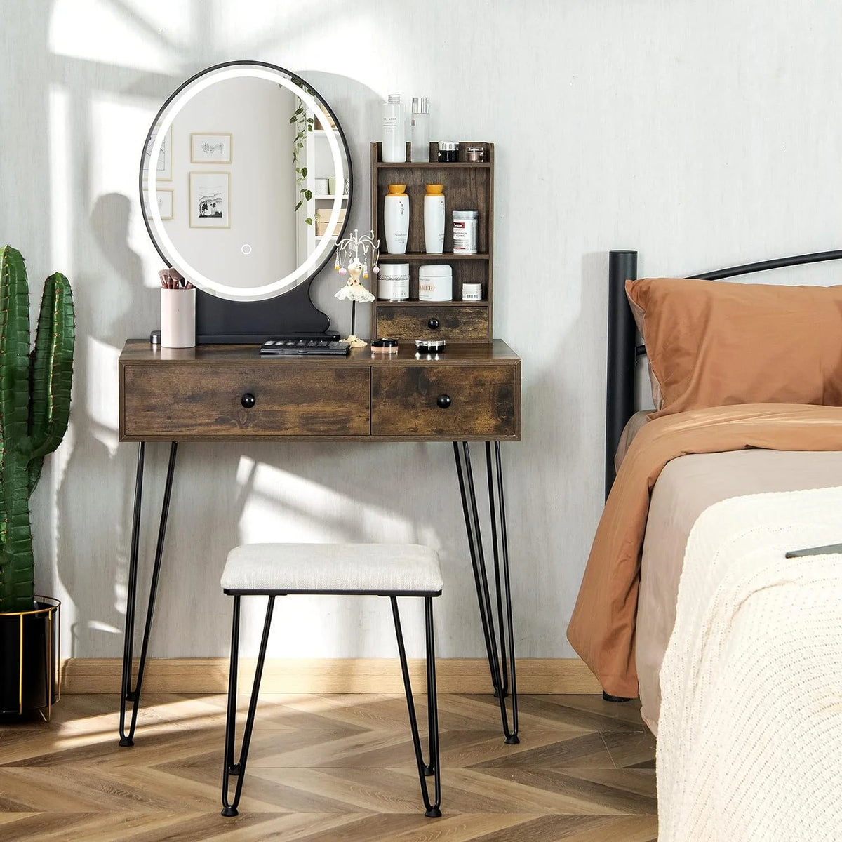 Rustic Brown Vanity Table with Mirror N142