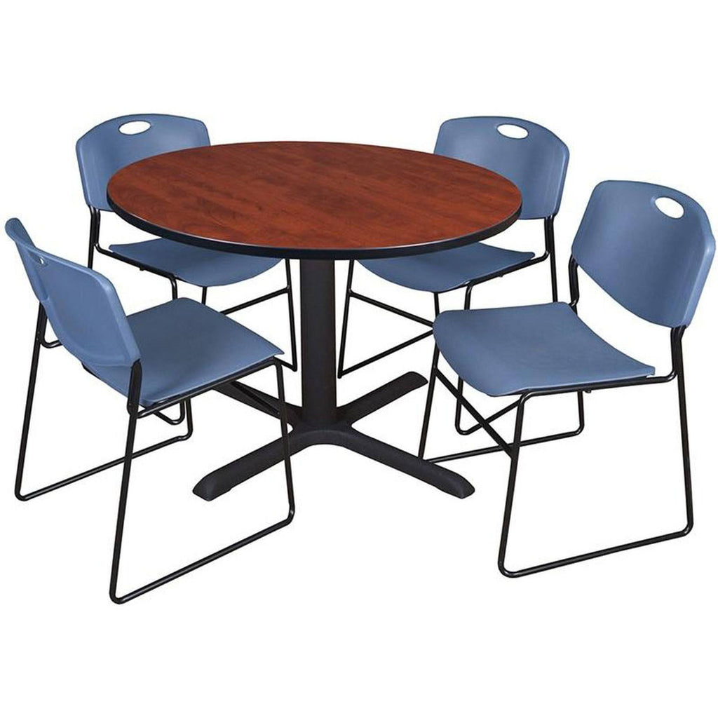 48x22 Round Breakroom Table with 4 Stack Chairs S6849