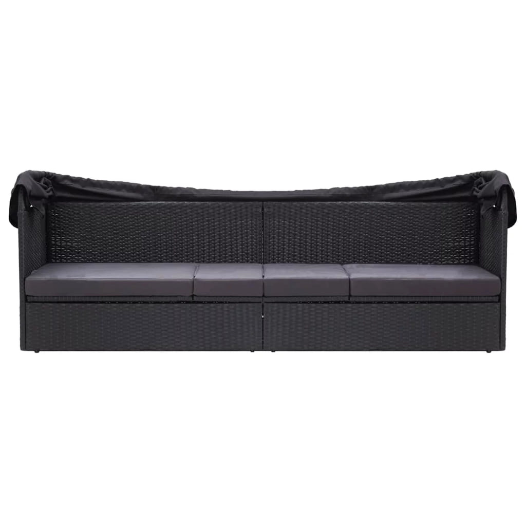 Black Poly Rattan Sun Lounger with Canopy and Cushion G9956