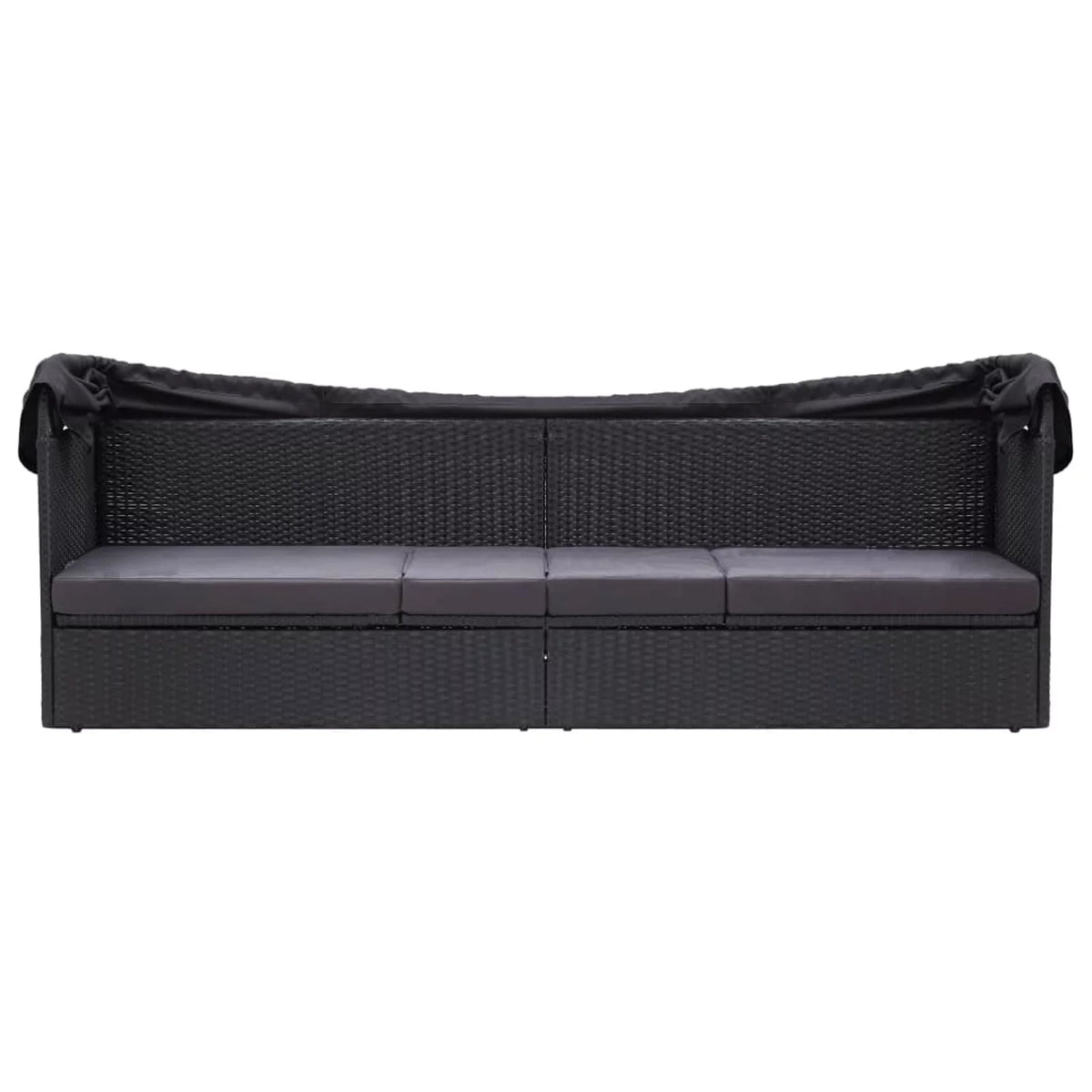 Black Poly Rattan Sun Lounger with Canopy and Cushion G9956