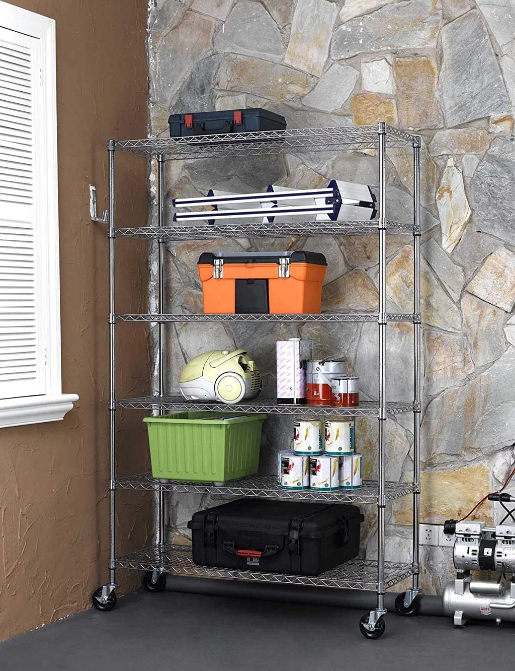 Black 6-Tier Adjustable Wire Shelving Unit M4165