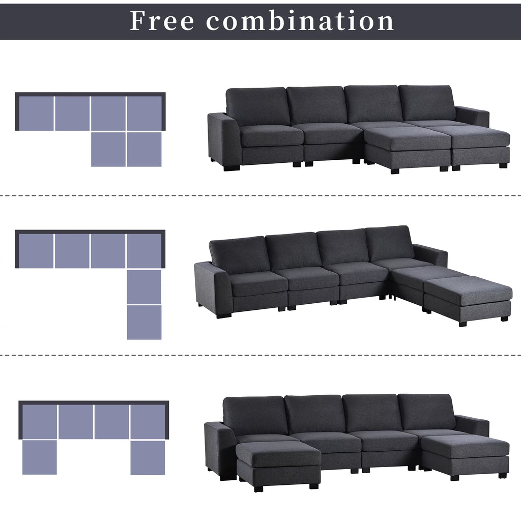 Gray U Shaped 6 Seater Sectional Sofa with Ottomans T311